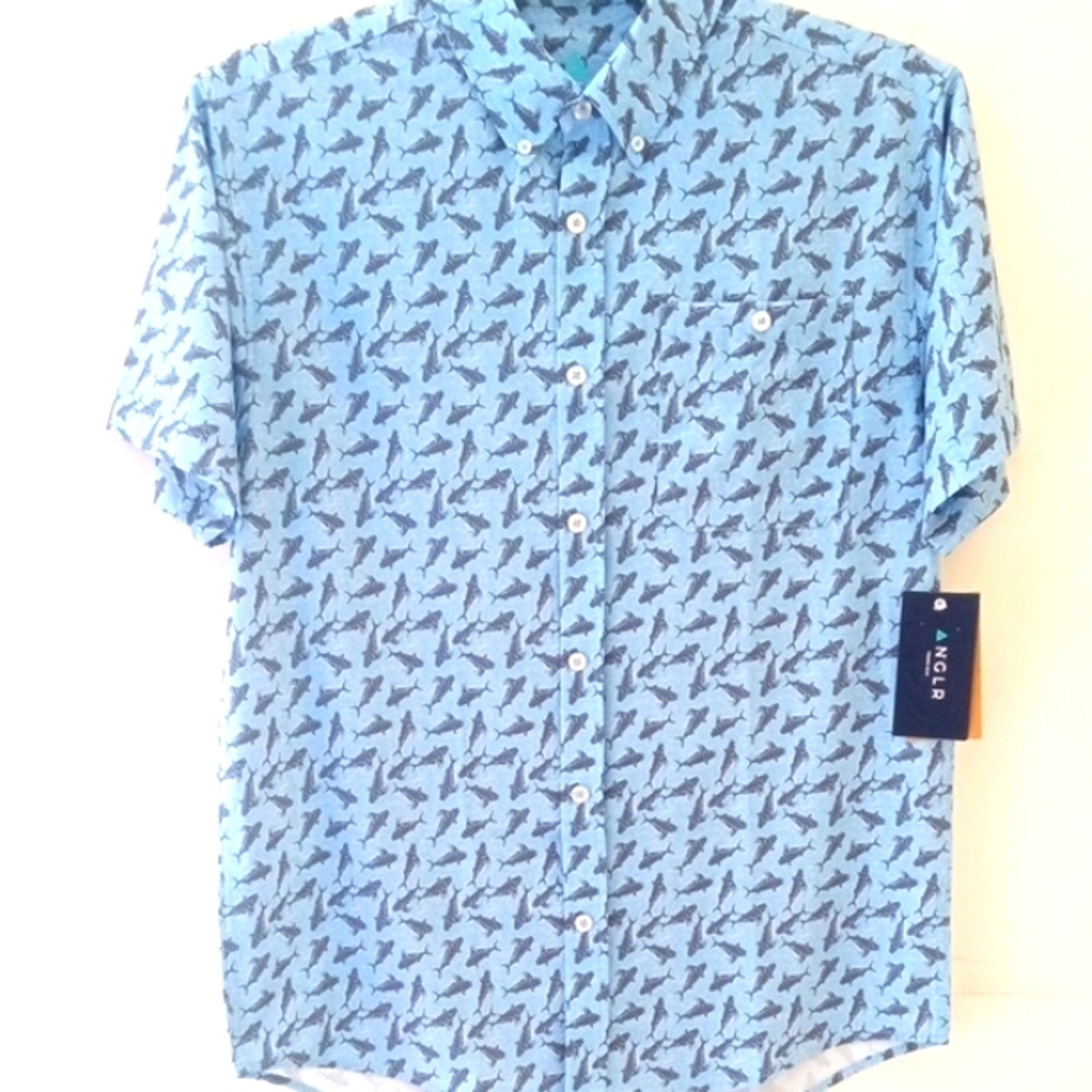 ANGLR BLUE GRAY CASUAL SHORT SLEEVE BUTTON DOWN SHIRT SIZE MEDIUM NWT